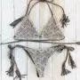 AliExpress màu xám ren bikini chia áo tắm châu Âu và Mỹ bikini bikini tua đồ bơi kín