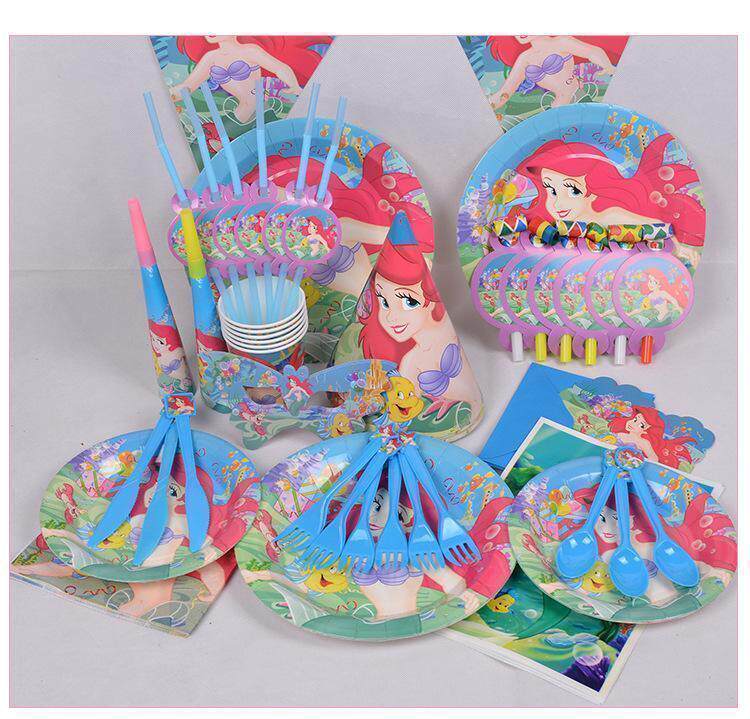 Girls children's mermaid princess theme party 6 people supplies arrangement package birthday party party decoration set