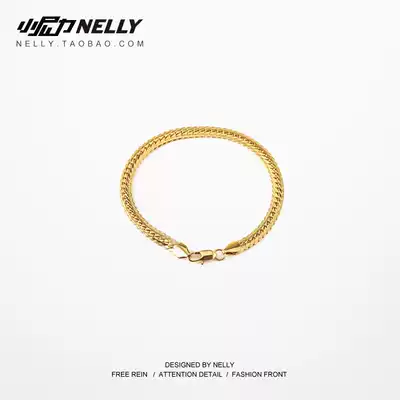 Classic imitation gold snake bone European coin bracelet horse whip bracelet Tide brand street men and women nouveau riche gold popular European coin gold
