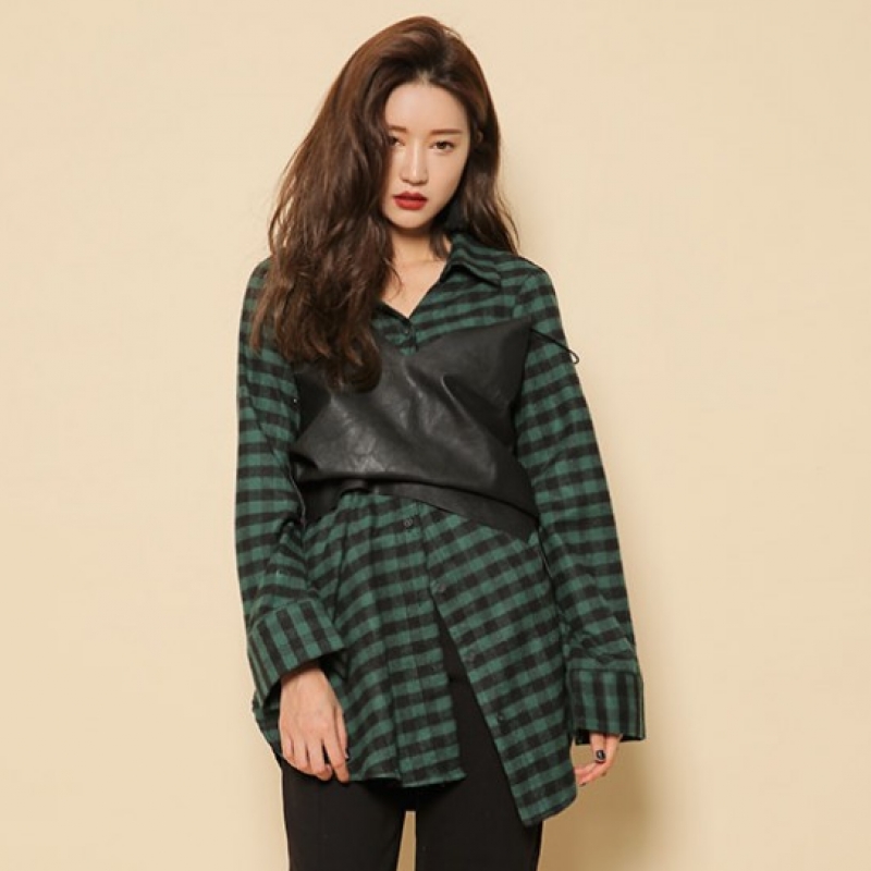 韩国stylenanda官方正品 性感仿皮吊带背心-黑色