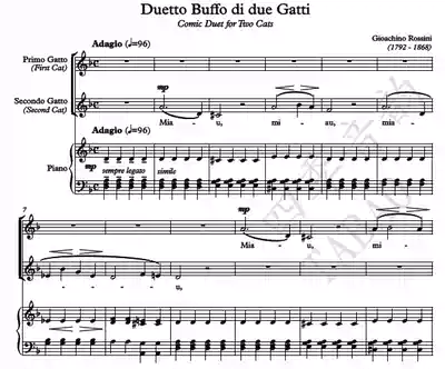 Rosini Duetto Buffo di due Gatti cat's duet music score piano accompaniment score