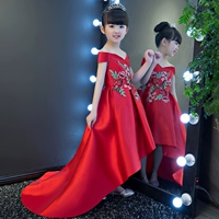 Cô gái ăn mặc công chúa váy đỏ mùa hè lớn trẻ em váy cưới pettiskirt hoa cô gái catwalk trang phục piano trailing bộ vest bé trai đi tiệc