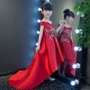 Cô gái ăn mặc công chúa váy đỏ mùa hè lớn trẻ em váy cưới pettiskirt hoa cô gái catwalk trang phục piano trailing bộ vest bé trai đi tiệc