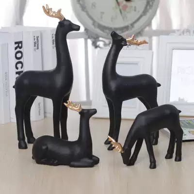 Black family of four fawn ornaments modern minimalist home living room decorations craft gifts furnishings