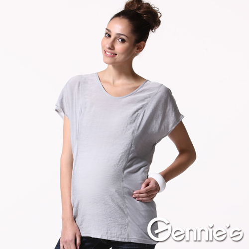 日本布料-Gennie’s奇妮-时尚宽袖拼接春夏孕妇上衣(灰)