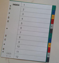 A4 11 holes 12 pages PP color digital paging paper index paper slipper paper 1-12 sorting paper index paper