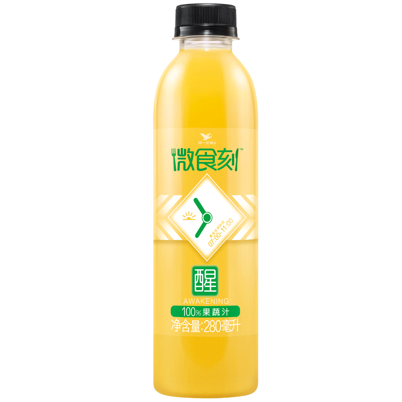 【天猫超市】统一微食刻 100%果蔬汁280ml/瓶 早餐果蔬微餐-醒