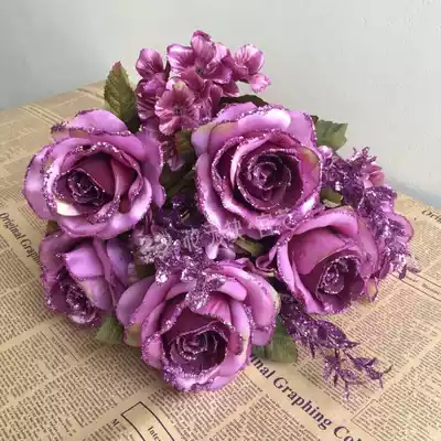 Dried flowers European-style art flower arrangement Fake rose wedding simulation rose flower phnom penh project placement rose decoration