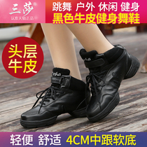 Танцевальная обувь Санса танцевальная обувь женщин и взрослых квадратных танцевальных туфлей в коже и мягких подошках