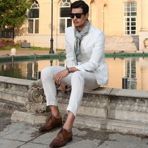 Korean single-breasted suit mens Korean slim-fit vertical stripe suit suit white personality good quality