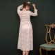 Sexy ren quý phái thêu dài cardigan nữ retro tòa án áo choàng rỗng phối cảnh áo choàng tắm ảnh áo choàng