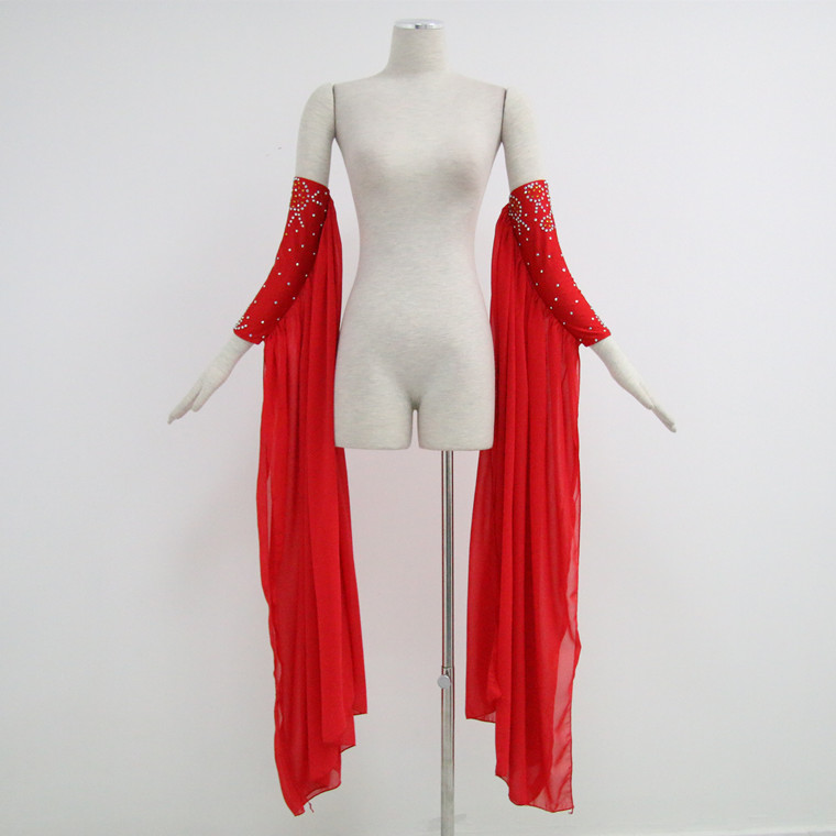 Rose dance 99 China red modern social dance waltz new chiffon hot drill Lycra gloves streamer custom