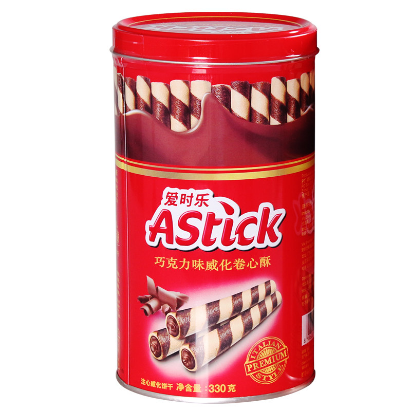 【天猫超市】印尼进口 Astick/爱时乐卷心酥巧克力味330克/罐零食