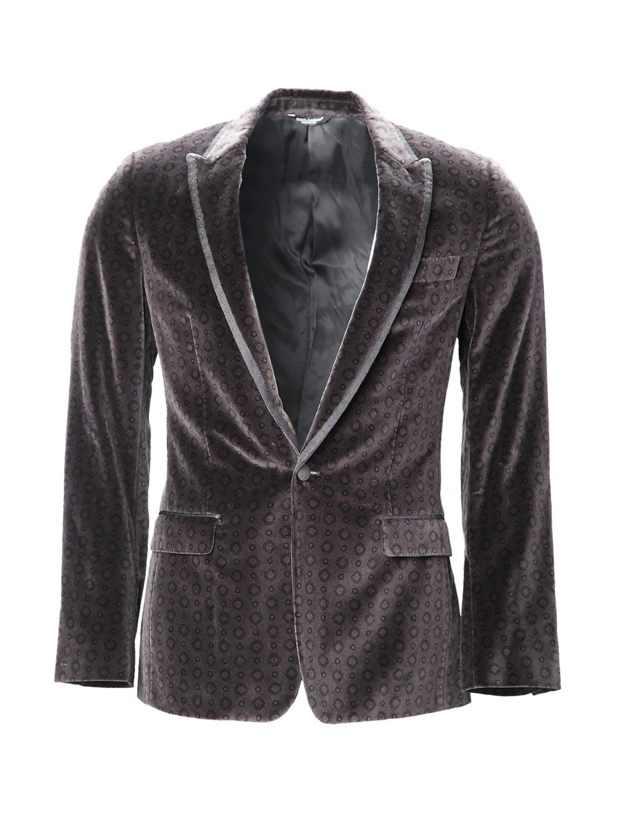 Dolce&Gabbana 棕灰色绒面圆点图案饰西装外套