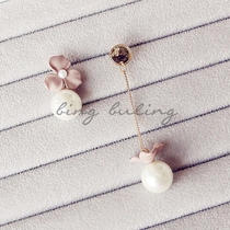 Korean frosted flower asymmetrical pearl pendant drop earrings S925 silver needle hypoallergenic temperament long earrings