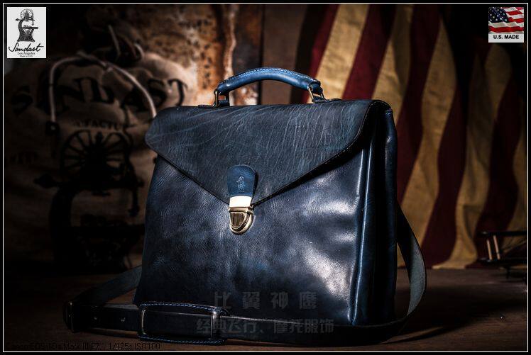 Sanlast USA produces handmade Chicago-J retro cow leather briefcase-reduced version of the new navy blue