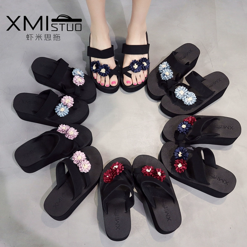 Flip-flops dốc với bà nữ mùa hè dép trượt bãi biển và dép đi trong lớp vỏ dày dép đi biển thủ công thời trang 