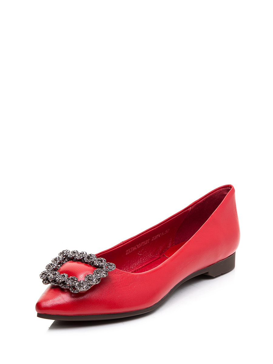TRANOI 红色晶钻方扣饰尖头平底鞋