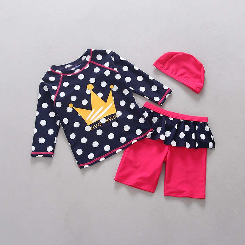 South Korean children's swimsuit girl's foreign trade sunscreen long sleeve two-piece swimsuit women's warm spa swimsuit