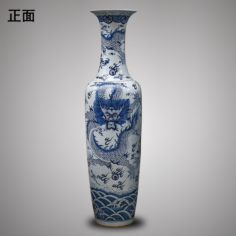 Jingdezhen ceramics antique blue - and - white hand - made dragon large vases, Chinese style villa hotel furnishing articles 1 meter 8