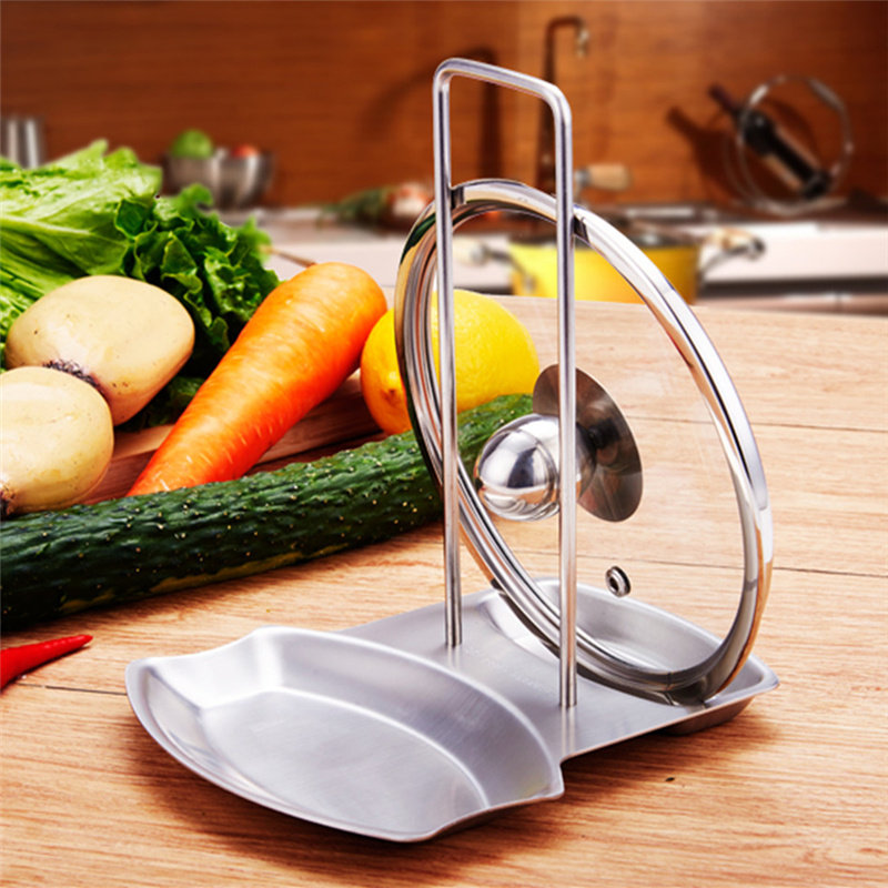 锅盖架带接水盘防污 304不锈钢多功能厨房置物架砧板勺收纳沥水