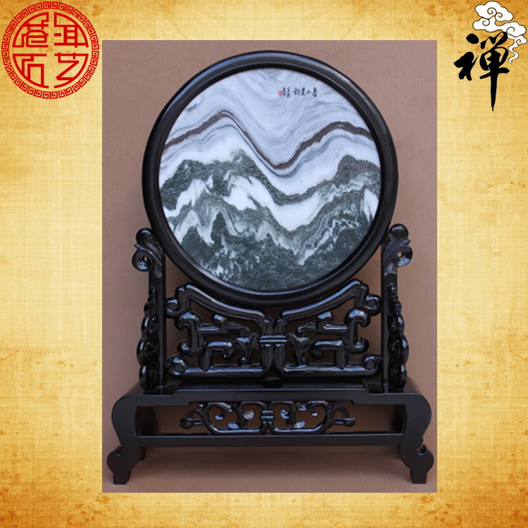 Natural Marble Painting Old Mine Green Flowers < Spring Mountain Morning Rhyme > Seat Screen Screen Swing Piece Boutique Special Price