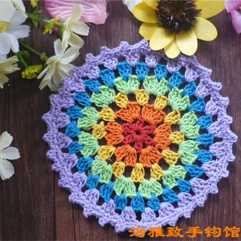 Color matching decorative coaster Hand crochet hook flower pure cotton color matching Sen series round shooting props table mat