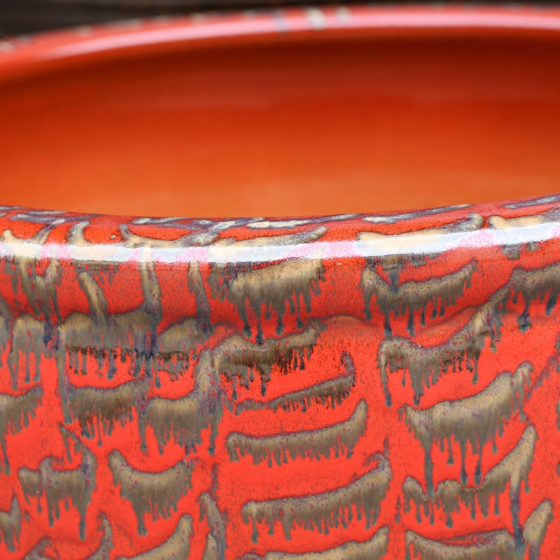 Jingdezhen ceramic up red glaze aquarium painting tortoise cylinder water lily cylinder home sitting room courtyard furnishing articles