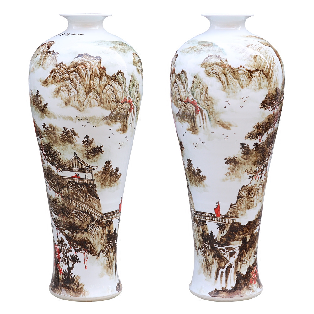 Jingdezhen ceramic vase landed large name plum bottle hand - made scenery surd sitting room place hotel decoration