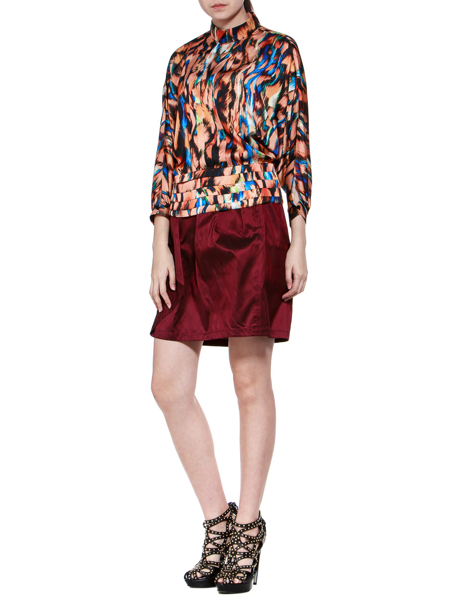 THEOPHILE 橘色印花拼接立领上衣