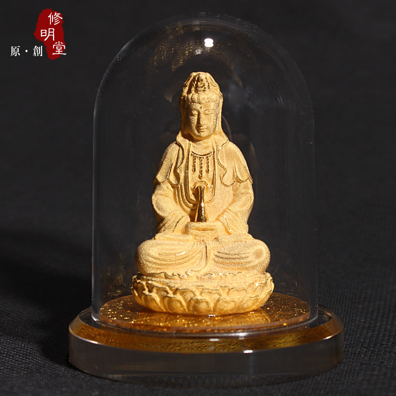 修明堂 千足绒沙金汽车平安摆件 观音菩萨 释迦牟尼佛 车载装饰品