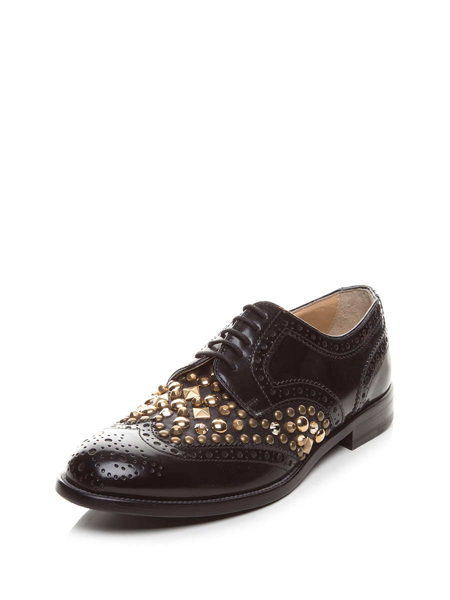 Dolce&Gabbana 黑色撞金色铆钉饰布洛克鞋