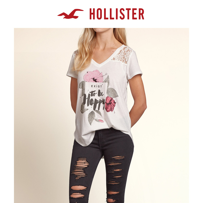 Hollister蕾丝镶片图案 T 恤 女 103848