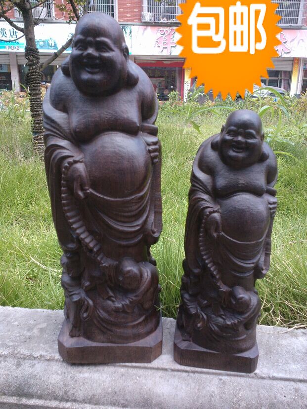 Vietnam flower Nanqi Nan natural wooden sculpture three-son Mailar Buddha statue Black Honolulu Red Wood Process