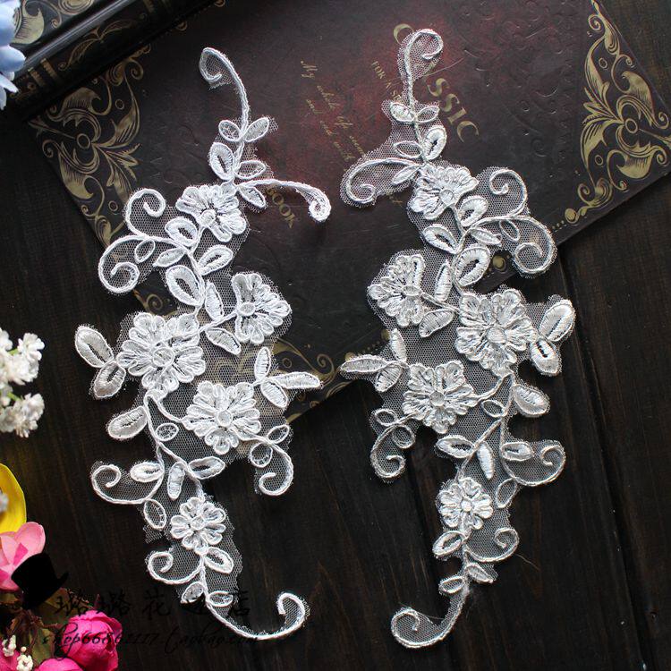 Lace beige car bone lace pair of flowers DIY wedding veil bridal headdress handmade lace flower accessories