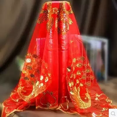 Wedding Chinese wedding bride red head cover Phoenix embroidery gauze towel wedding hijab New big red hijab