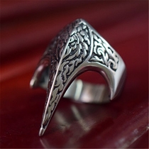 Flame totem self-defense Eagle mouth ring mens retro weapon ring punk style personality retro imitation Thai silver jewelry