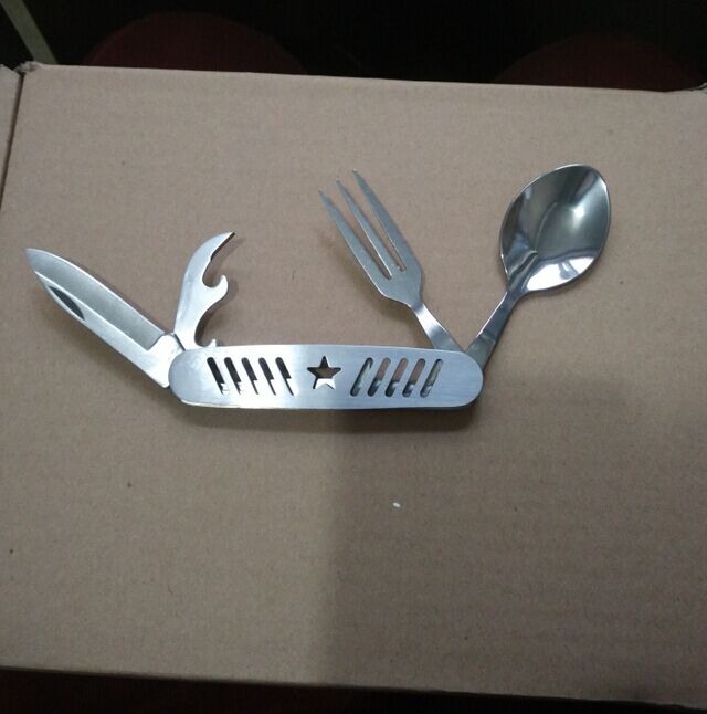 New here! Special price fishing friend travel good partner No. 304 stainless steel single soldier field multi-functional tableware