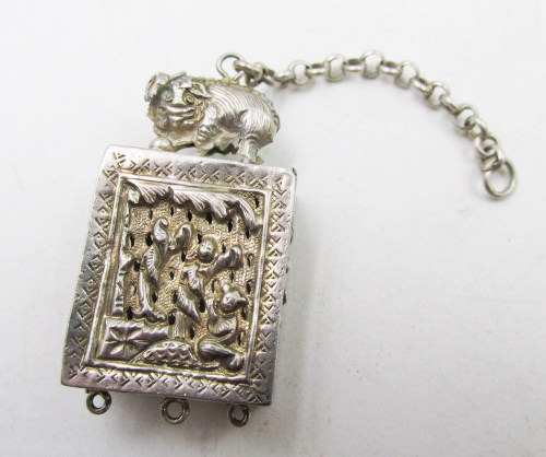 Qing Dynasty character story lion button silver sachet ~ Xinjiang collection bag old silverware