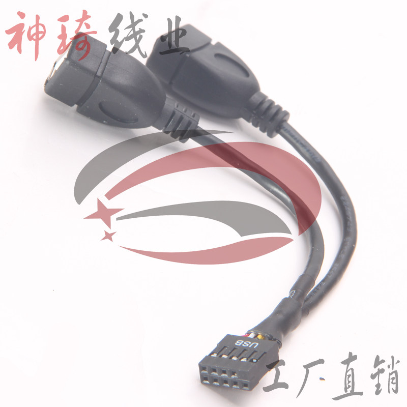 Motherboard USB 9 pinhole swivel USB mother seat double head USB built-in switching line black rough mens soft line hot sell