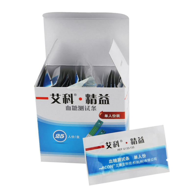 艾科精益血糖试纸25片独立装 家用智能血糖测试仪器送采血针 包邮
