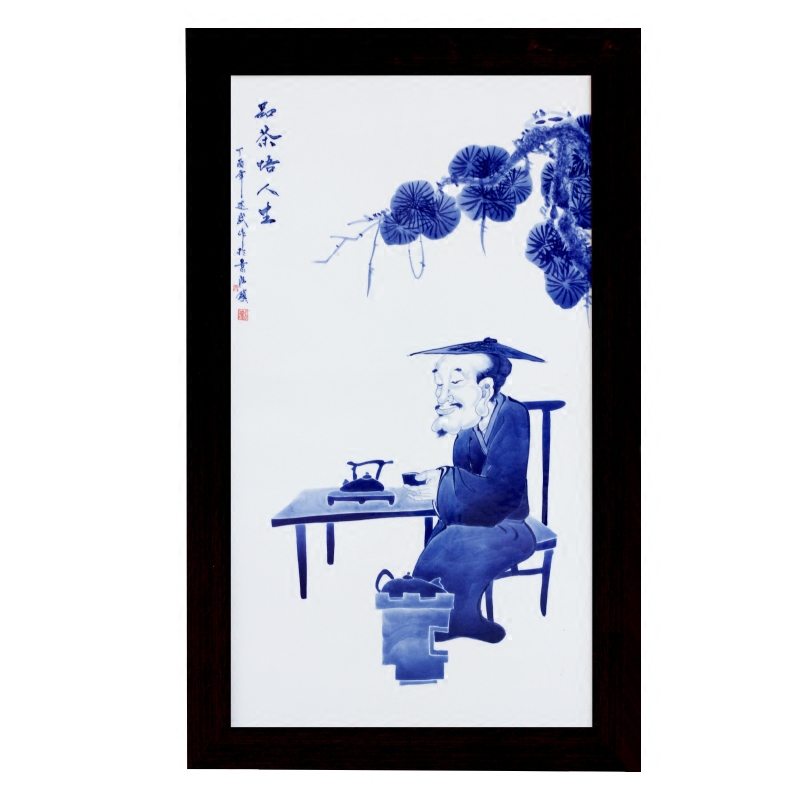 Jingdezhen blue and white porcelain hand - drawn characters porcelain plate painting sofa setting wall adornment home sitting room hangs a picture of ceramic painting