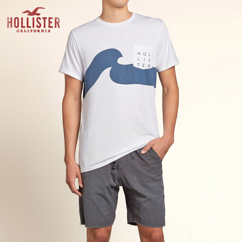 Hollister 现代徽标图案口袋 T 恤 男 97290