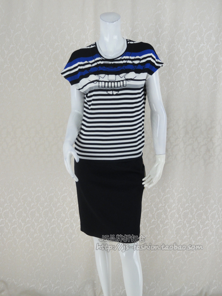 Müdler M* T* LEY special cabinet female summer striped stereo embroidered knitwear T-shirt MM62S92289