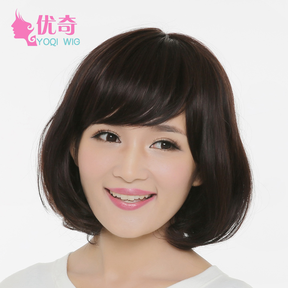 100%真发中长卷发 斜刘海假发女 真人发女主播波波头内扣梨花头