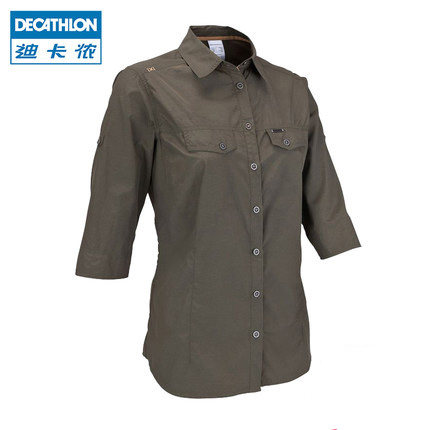 迪卡侬 户外防晒服女 夏防紫外线衬衫 大码透气钓鱼衣 QUECHUA L1
