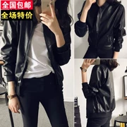 Mùa thu mới thời trang phiên bản Hàn Quốc của áo khoác da cực tây học sinh đứng cổ áo dây kéo màu đen áo khoác cardigan