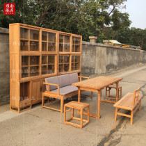 Old elm wood free lacquered with glass door solid wood bookcase Chinese living room sofa chair table thé table stool bookshelf combinaison