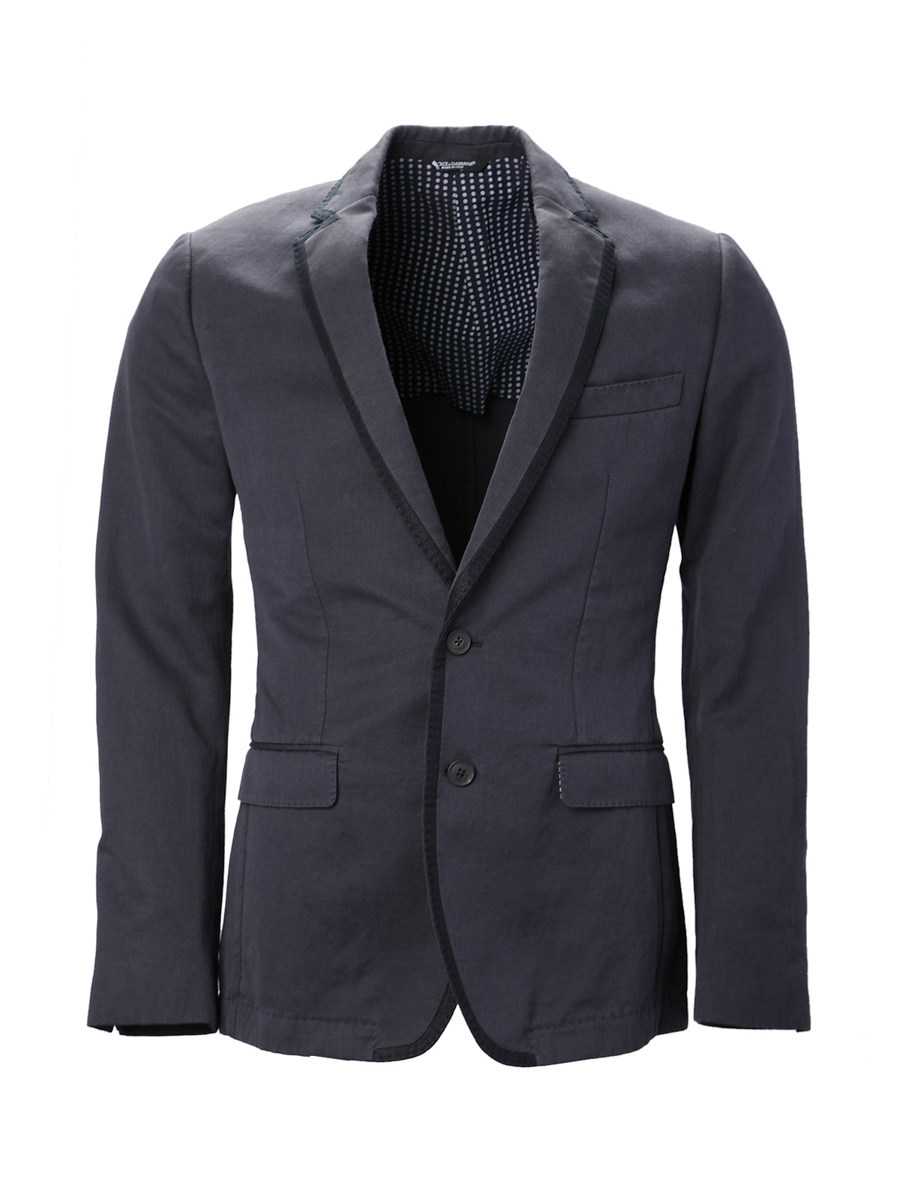 Dolce&Gabbana 深灰蓝色平驳领黑边饰修身西装