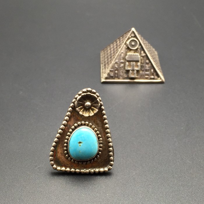 Western retro silver decoration 1970s American Indian Fox Turquoise 925 pure silver ring silver label